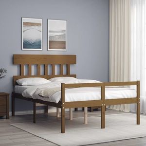 vidaXL Cadru de pat senior cu tăblie, 140x190 cm maro miere lemn masiv imagine