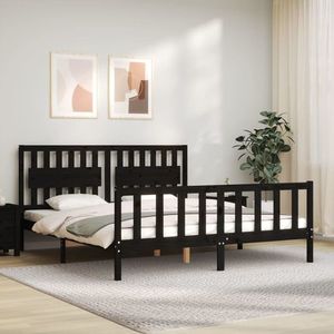 vidaXL Cadru de pat cu tăblie Super King Size, negru, lemn masiv imagine