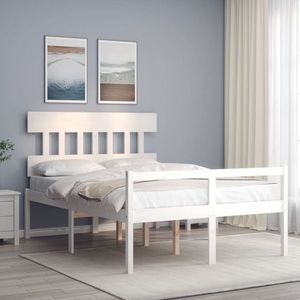 vidaXL Cadru de pat senior cu tăblie, 140x200 cm, alb, lemn masiv imagine