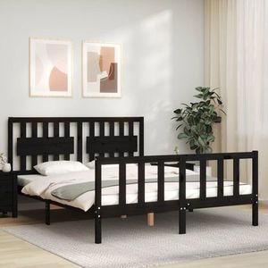 vidaXL Cadru de pat cu tăblie, negru, king size, lemn masiv imagine