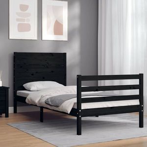 vidaXL Cadru de pat cu tăblie, negru, 90x200 cm, lemn masiv imagine