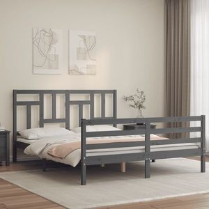 vidaXL Cadru de pat cu tăblie, gri, 160x200 cm, lemn masiv imagine