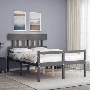 vidaXL Cadru de pat senior cu tăblie dublu, gri, lemn masiv imagine