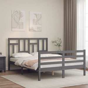 vidaXL Cadru de pat cu tăblie, gri, 140x200 cm, lemn masiv imagine
