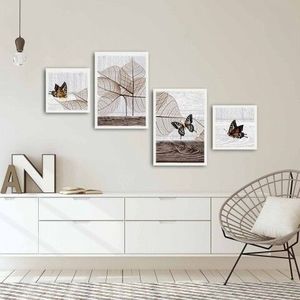Set 4 tablouri decorative, Alpha Wall, Butterfly, 30x30/35x50 cm imagine
