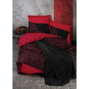Lenjerie de pat pentru o persoana + patura, 4 piese, 160x220 cm, 100% bumbac ranforce, Cotton Box, Shadow, rosu claret imagine