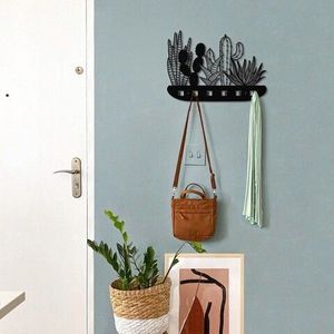 Cuier de perete, Cactus Metal Hanger, 68x44 cm, Otel, Negru imagine