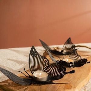 Set 3 suporturi lumanare, Papilio Tealight Set of 3, Otel, Negru imagine
