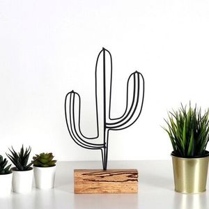 Decoratiune, Cactus, 17x37x3.5 cm, Metal, Negru imagine