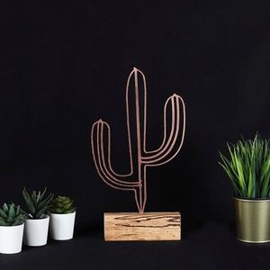 Decoratiune, Cactus, 17x37x3.5 cm, Metal, Bronz imagine