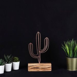 Decoratiune, Cactus Mini, 17x24x3.5 cm, Metal, Bronz imagine