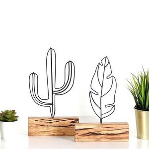 Set 2 decoratiuni, Cactus Feather Mini Set, Metal, Negru imagine