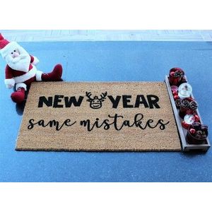 Covoras de intrare, New Year Same Mistakes, 70x40 cm, Fibra de cocos, Maro / Negru imagine