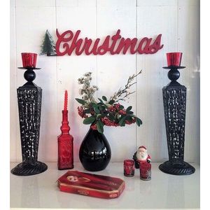 Decoratiune de perete, Christmas, 69x2x15 cm, Placaj , Rosu imagine