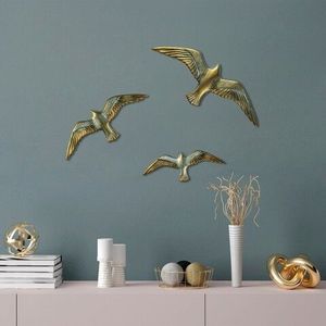Decoratiune de perete, Flying Seagulls, Poliester, Auriu imagine