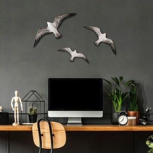 Decoratiune de perete, Flying Seagulls, Poliester, Alb/Negru imagine