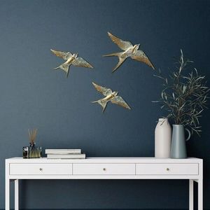 Decoratiune de perete, Flying Swallow, Poliester, Aur/Alb imagine