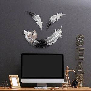 Decoratiune de perete, Love Birds, Poliester, Alb/Negru imagine