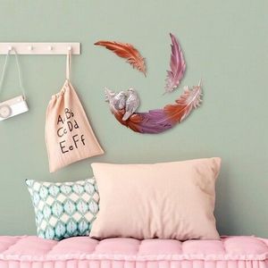 Decoratiune de perete, Love Birds, Poliester, Roz / Portocaliu imagine