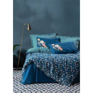 Lenjerie de pat pentru o persoana, 3 piese, 160x220 cm, 100% bumbac ranforce, Cotton Box, Freya, albastru inchis imagine