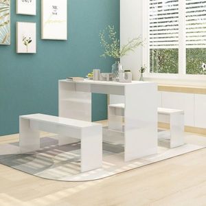 vidaXL Set mobilier de bucătărie, 3 piese, alb extralucios, PAL imagine