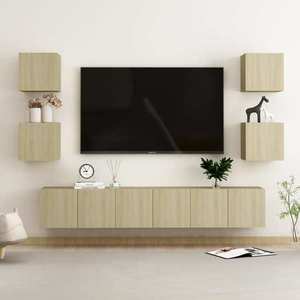 vidaXL Set de dulapuri TV, 7 piese, stejar sonoma, lemn prelucrat imagine