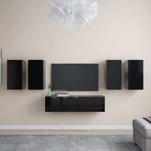 vidaXL Set dulapuri TV, 6 piese, negru, lemn prelucrat imagine