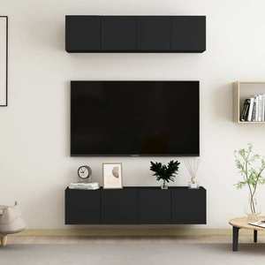 vidaXL Dulapuri TV, 4 piese, negru, 60x30x30 cm, lemn prelucrat imagine