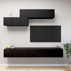 vidaXL Set dulapuri TV, 6 piese, negru, lemn prelucrat imagine