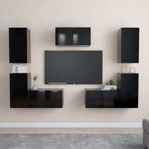 vidaXL Set dulapuri TV, 7 piese, negru, lemn prelucrat imagine
