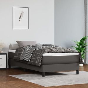 vidaXL Saltea de pat cu arcuri, gri, 90x190x20 cm, piele ecologică imagine