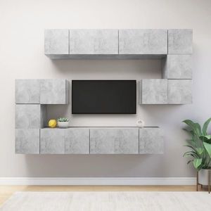 vidaXL Set de dulapuri TV, 10 piese, gri beton, lemn prelucrat imagine