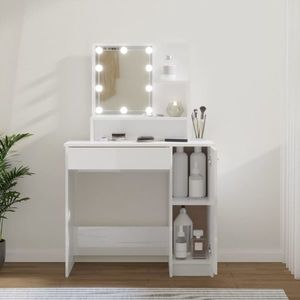 vidaXL Masă de toaletă cu LED, alb extralucios, 86, 5x35x136 cm imagine