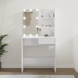 vidaXL Masă de toaletă cu LED, alb extralucios, 74, 5x40x141 cm imagine