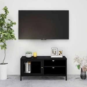 vidaXL Dulap TV, negru, 90x30x44 cm, oțel și sticlă imagine