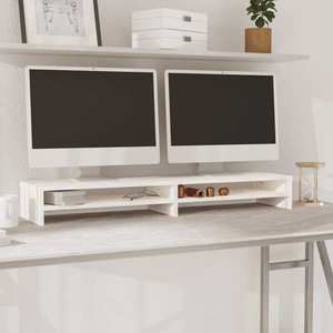 vidaXL Stand pentru monitor, alb, 100x24x13 cm, lemn masiv de pin imagine