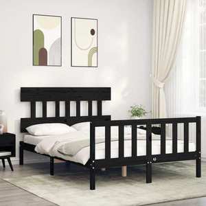 vidaXL Cadru de pat cu tăblie, negru, 120x200 cm, lemn masiv imagine