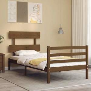 vidaXL Cadru de pat cu tăblie, maro miere, 90x200 cm, lemn masiv imagine