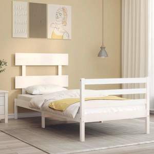 vidaXL Cadru de pat cu tăblie, alb, 100x200 cm, lemn masiv imagine