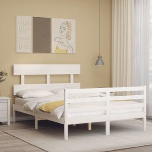 vidaXL Cadru de pat cu tăblie, alb, 140x200 cm, lemn masiv imagine