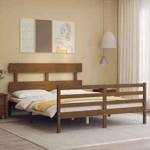 vidaXL Cadru de pat cu tăblie, maro miere, 160x200 cm, lemn masiv imagine