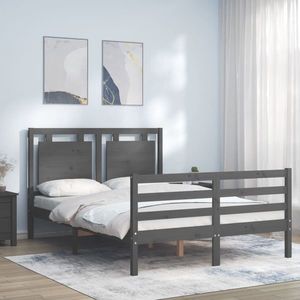 vidaXL Cadru de pat cu tăblie, gri, 140x200 cm, lemn masiv imagine