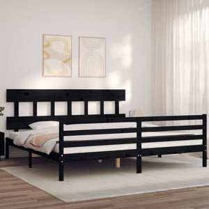 vidaXL Cadru pat cu tăblie 200x200 cm, negru, lemn masiv imagine