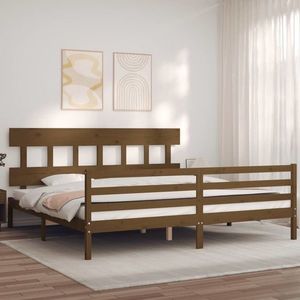 vidaXL Cadru pat cu tăblie, maro miere, 200x200 cm, lemn masiv imagine