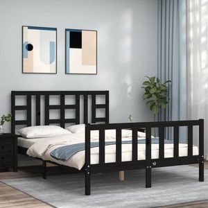 vidaXL Cadru de pat cu tăblie, negru, 160x200 cm, lemn masiv imagine