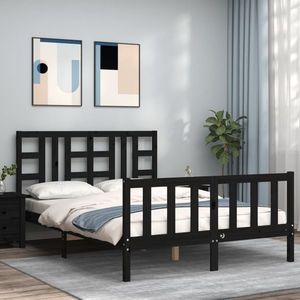 vidaXL Cadru de pat cu tăblie, negru, 140x200 cm, lemn masiv imagine