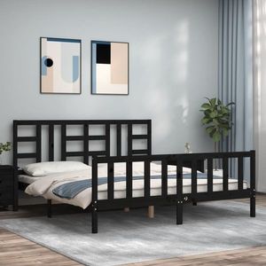 vidaXL Cadru de pat cu tăblie, negru, 180x200 cm, lemn masiv imagine