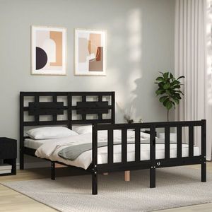 vidaXL Cadru de pat cu tăblie, negru, 140x190 cm, lemn masiv imagine