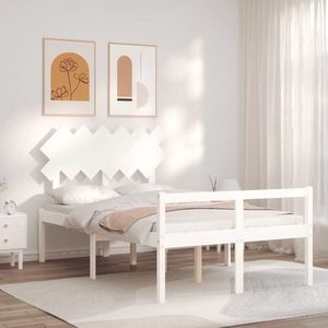 vidaXL Cadru de pat senior cu tăblie dublu, alb, lemn masiv imagine