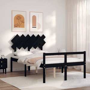 vidaXL Cadru de pat senior cu tăblie dublu, negru, lemn masiv imagine